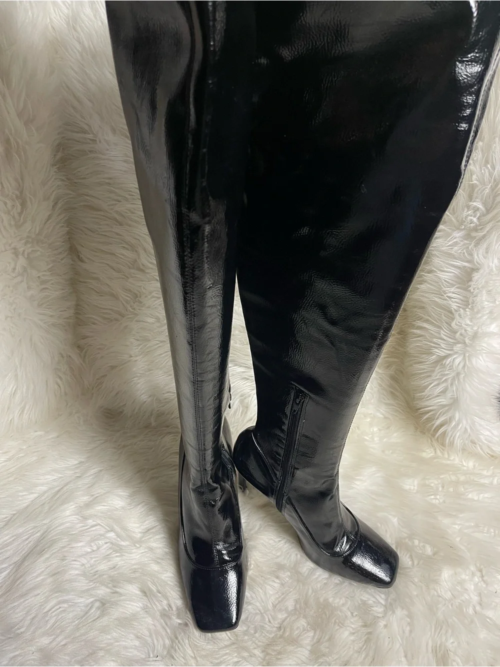 I.N.C Synthetic Black Patent Over-the-Knee heel Boots Square toe SZ10M